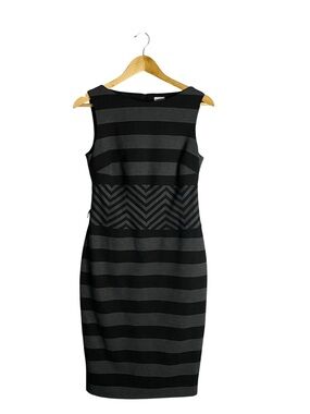 Cache Women's Charcoal Striped Midi Evening Sheath Dress